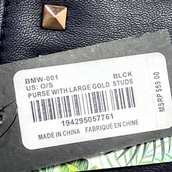 NWT Badgley Mischka Black Zip Around Wallet/ Clutch Purse With Large Gold Studs - Picture 7 of 12